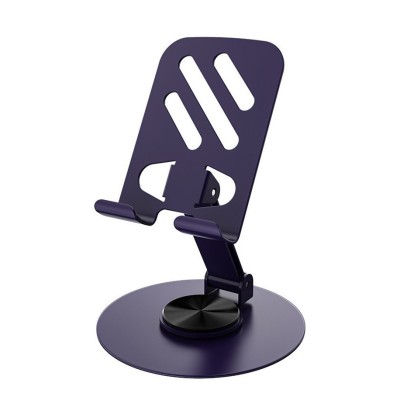 Suport rotativ pentru telefon, Flippy, Complet Metalic, Pliabil, Design Modern pentru Desktop, Multifunctional, Compatibil cu Tableta, 10.5 x 9 x 9 cm, 80 g, Mov inchis
