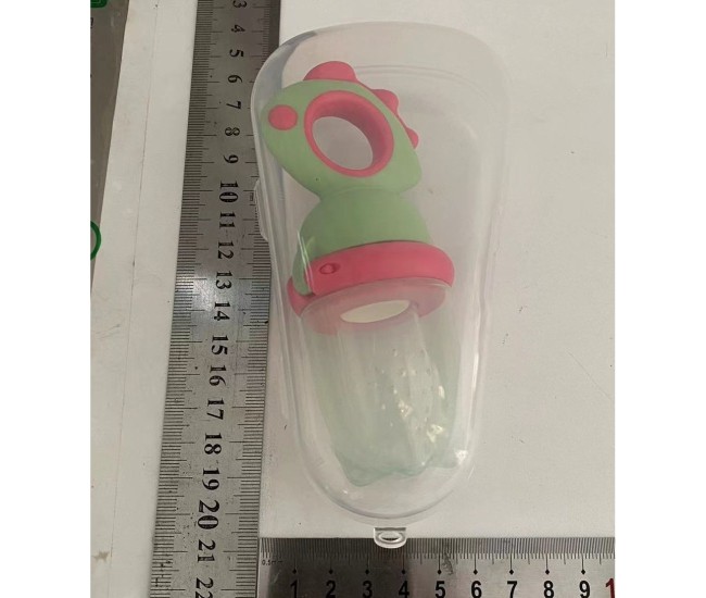 Suzeta pentru Fructe, Flippy, pentru Bebelusi, din Silicon Alimentar, +4 Luni, 2 mm Grosime Gauri Tetina, 12.4 x 5.1 x 4.7 cm, Verde/Fucsia