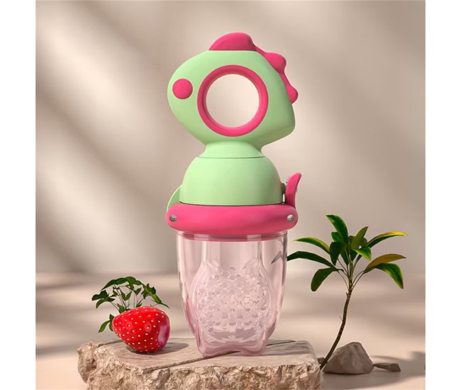 Suzeta pentru Fructe, Flippy, pentru Bebelusi, din Silicon Alimentar, +4 Luni, 2 mm Grosime Gauri Tetina, 12.4 x 5.1 x 4.7 cm, Verde/Fucsia