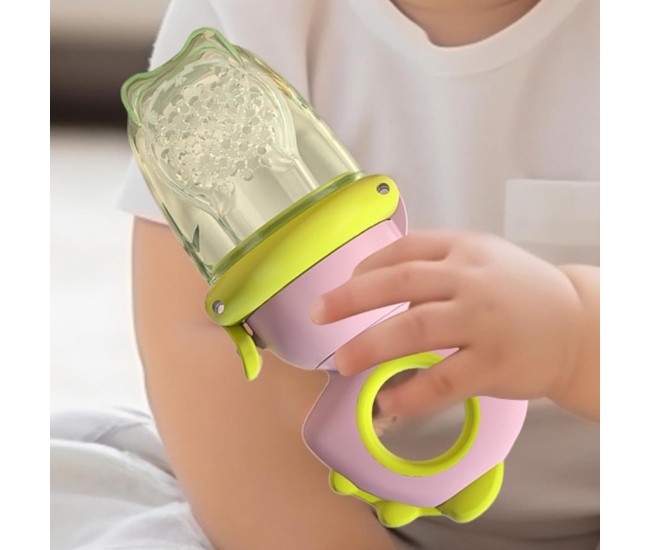 Suzeta pentru Fructe, Flippy, pentru Bebelusi, din Silicon Alimentar, +4 Luni, 2 mm Grosime Gauri Tetina, 12.4 x 5.1 x 4.7 cm, Roz/Verde