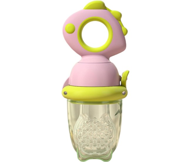 Suzeta pentru Fructe, Flippy, pentru Bebelusi, din Silicon Alimentar, +4 Luni, 2 mm Grosime Gauri Tetina, 12.4 x 5.1 x 4.7 cm, Roz/Verde
