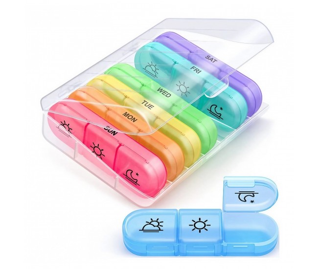 Cutie Depozitare Medicamente, Flippy, 7 Zile, 21 Compartimente, Cutie Suport, Recipiente Detasabile, Portabila, Multicolor, Cutie Transparenta, 15.6x12 cm Cutie Depozitare Medicamente, Flippy, 7 Zile, 21 Compartimente, Cutie Suport, Recipiente Detasabile, Portabila, Multicolor, Cutie Transparenta, 15.6x12 cm
