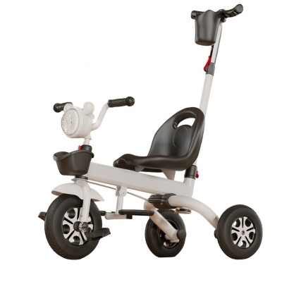 Tricicleta multifunctionala pentru Copii, Flippy, Pliabila de Tip Impingere, Scaun cu Functie Sezut si Culcat, Ghidon cu Cos Lumini si Muzica, Suport Pahar, 61 x 37 x 27 cm, Alb Negru
