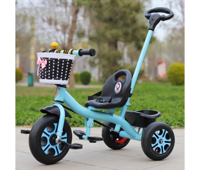 Tricicleta pentru Copii, Flippy, Tricicleta Model Mickey, Ghidon cu Cos pentru Depozitare, Maner Impingere, Varsta 1-5 Ani, 80 x 60 x 53 cm, Albastru