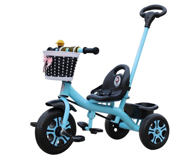 Tricicleta pentru Copii, Flippy, Tricicleta Model Mickey, Ghidon cu Cos pentru Depozitare, Maner Impingere, Varsta 1-5 Ani, 80 x 60 x 53 cm, Albastru