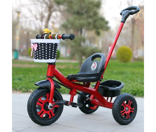 Tricicleta pentru Copii, Flippy, Tricicleta Model Mickey, Ghidon cu Cos pentru Depozitare, Maner Impingere, Varsta 1-5 Ani, 80 x 60 x 53 cm, Rosu