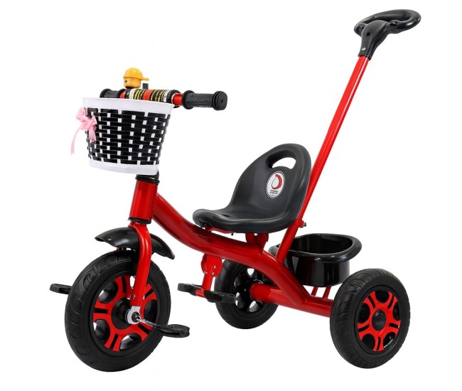 Tricicleta pentru Copii, Flippy, Tricicleta Model Mickey, Ghidon cu Cos pentru Depozitare, Maner Impingere, Varsta 1-5 Ani, 80 x 60 x 53 cm, Rosu