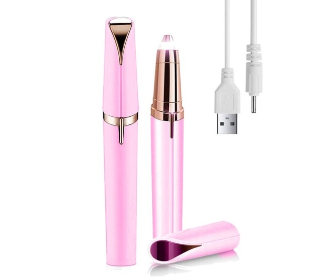 Trimmer Facial, Flippy, pentru Sprancene, Incarcare USB, 1.5 x 13 cm, din ABS, Roz