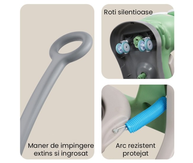 Masinuta Balansor Multifunctionala pentru Copii, Flippy, Model Cal Scooter de tip Masinuta Balansor, Varsta 1-3 ani, 93 x 80 x 58 cm, cu Maner, Verde