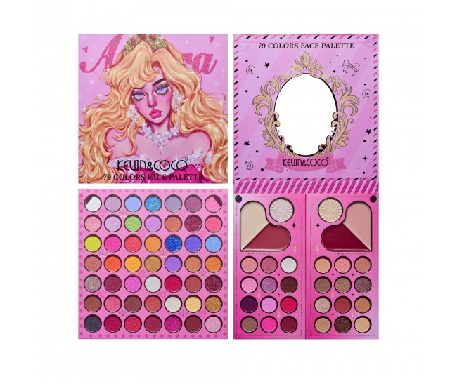 Trusa de Machiaj, KEVIN & COCO, Princess Palette. Fard de Pleoape, Iluminator, Corector, Ruj, 79 culori, 19.7 x 20 x 2 cm Trusa de Machiaj, KEVIN & COCO, Princess Palette. Fard de Pleoape, Iluminator, Corector, Ruj, 79 culori, 19.7 x 20 x 2 cm
