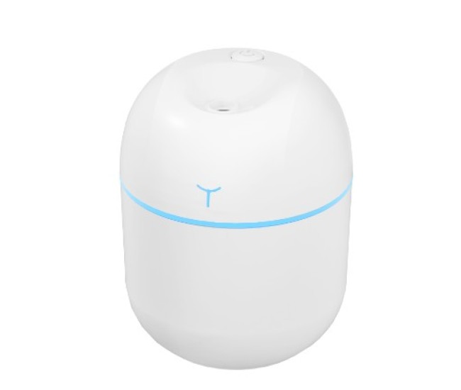 Mini Umidificator Portabil, Flippy, 2 Moduri, Aromaterapie, Silentios, Lumina Ambientala, Incarcare USB, 220 ml, 8 x 8 x 10.3 cm, Alb