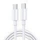 Cablu de Date pentru Telefon, Flippy, Cablu TYPE-C to TYPE-C Universal, Compatibil cu iOS si Android, Power Delivery 65W 130 cupru, 1.5 M, Simplu, Alb