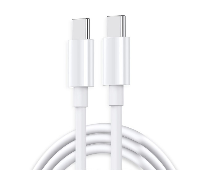 Cablu de Date pentru Telefon, Flippy, Cablu TYPE-C to TYPE-C Universal, Compatibil cu iOS si Android, Power Delivery 65W 130 cupru, 2 M, Simplu, Alb