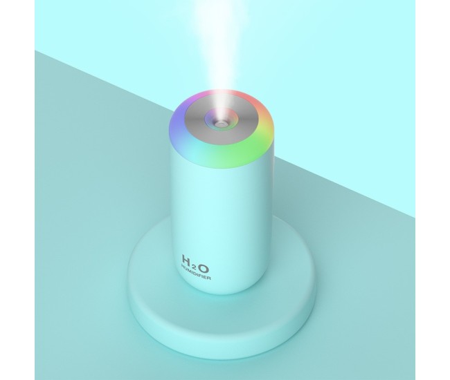 Umidificator, H2O, cu Difuzor de Aroma, Lumina de Noapte LED in 7 Culori, Zgomot Redus, 14.7x7.2cm, 350mL, Culoare Albastra