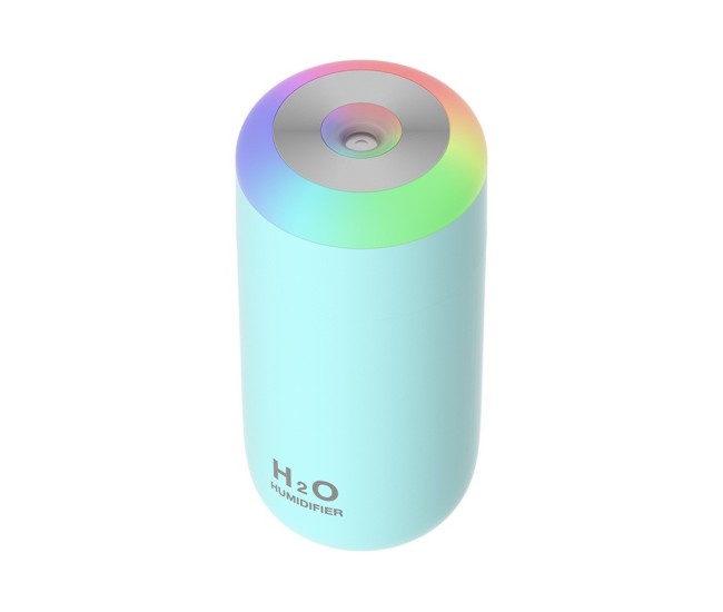 Umidificator, H2O, cu Difuzor de Aroma, Lumina de Noapte LED in 7 Culori, Zgomot Redus, 14.7x7.2cm, 350mL, Culoare Albastra
