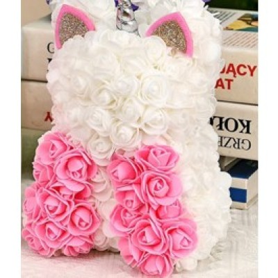 Unicorn din flori, Trandafiri de spuma, Alb Roz, 17x17x23 cm, Cutie 19x19x28 cm Unicorn din flori, Trandafiri de spuma, Alb Roz, 17x17x23 cm, Cutie 19x19x28 cm