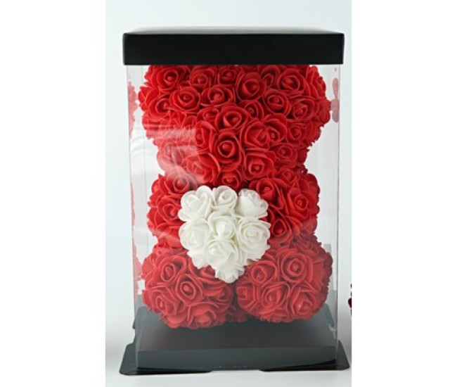 Ursulet din flori, Trandafiri de spuma, Rosu, 17x17x23 cm, Cutie 19x19x28 cm Ursulet din flori, Trandafiri de spuma, Rosu, 17x17x23 cm, Cutie 19x19x28 cm