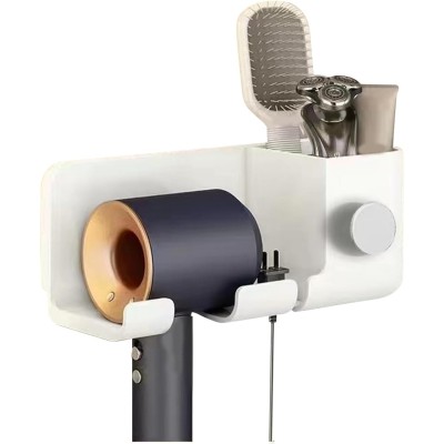 Suport de Baie, Flippy, pentru Uscator de Par, cu Organizator Dublu, din Plastic, Aplicare cu Suport Adeziv, 23 x 8.8 x 9.5 cm, Alb Suport de Baie, Flippy, pentru Uscator de Par, cu Organizator Dublu, din Plastic, Aplicare cu Suport Adeziv, 23 x 8.8 x 9.5 cm, Alb