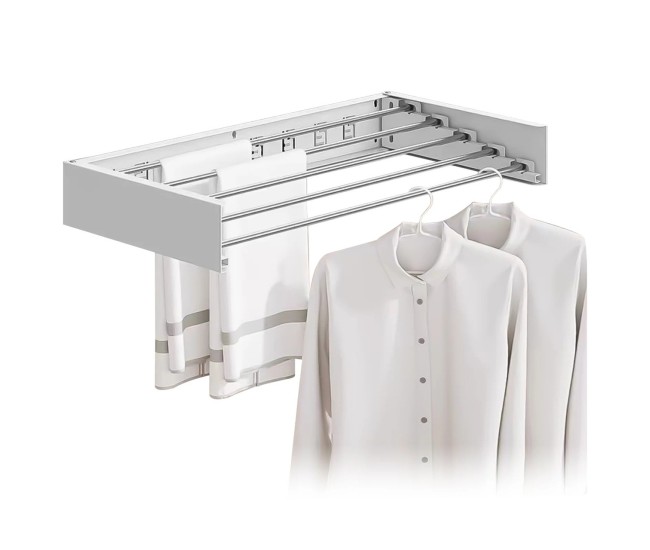 Suport Haine, Flippy, Depozitare si Uscare Rufe, din Aluminiu, Pliabil, Impermeabil, Montare prin Perforare, 100 cm, Alb Suport Haine, Flippy, Depozitare si Uscare Rufe, din Aluminiu, Pliabil, Impermeabil, Montare prin Perforare, 100 cm, Alb