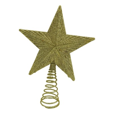 Varf decorativ de brad, Auriu, in forma de Stea, cu design in relief, din Plastic/Metal, 15.5 cm x 20.5 cm, Interior/Exterior, Flippy Varf decorativ de brad, Auriu, in forma de Stea, cu design in relief, din Plastic/Metal, 15.5 cm x 20.5 cm, Interior/Exterior, Flippy