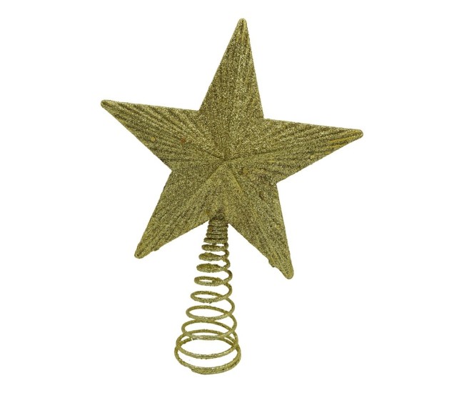 Varf decorativ de brad, Auriu, in forma de Stea, cu design in relief, din Plastic/Metal, 15.5 cm x 20.5 cm, Interior/Exterior, Flippy