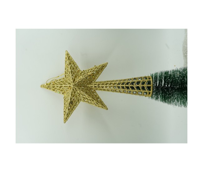 Varf decorativ de brad, Auriu, in forma de Stea, cu model decupat, din Plastic/Metal, 18 cm x 26 cm, Interior/Exterior, Flippy Varf decorativ de brad, Auriu, in forma de Stea, cu model decupat, din Plastic/Metal, 18 cm x 26 cm, Interior/Exterior, Flippy