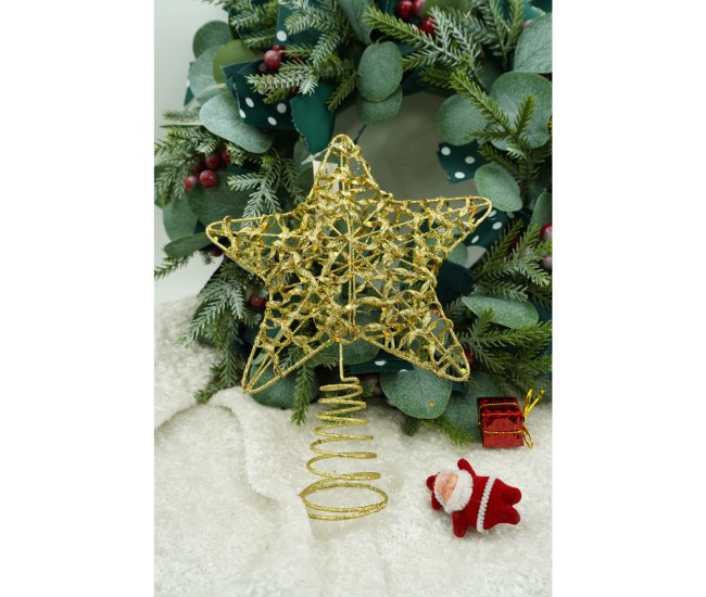 Varf decorativ de brad, Auriu, in forma de Stea, design cu paiete, din Plastic/Metal, 18 cm x 23 cm, Interior/Exterior, Flippy Varf decorativ de brad, Auriu, in forma de Stea, design cu paiete, din Plastic/Metal, 18 cm x 23 cm, Interior/Exterior, Flippy