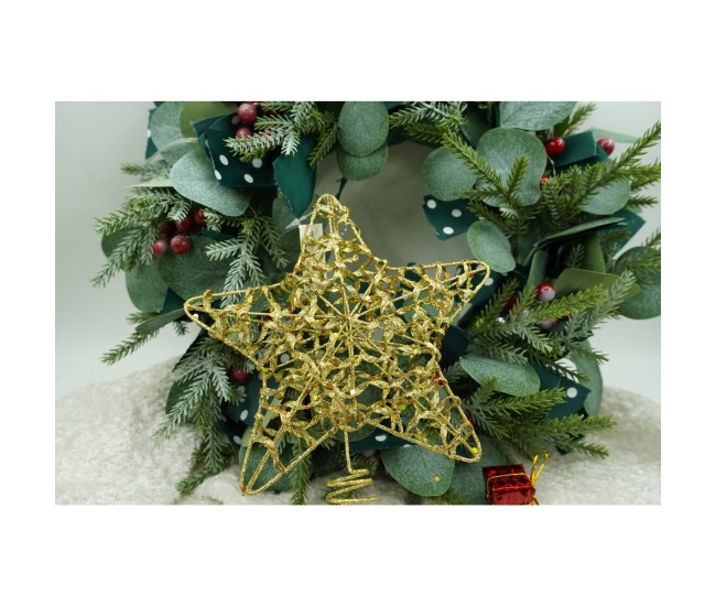 Varf decorativ de brad, Auriu, in forma de Stea, design cu paiete, din Plastic/Metal, 18 cm x 23 cm, Interior/Exterior, Flippy Varf decorativ de brad, Auriu, in forma de Stea, design cu paiete, din Plastic/Metal, 18 cm x 23 cm, Interior/Exterior, Flippy