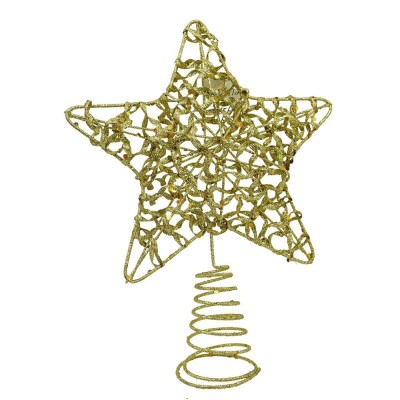 Varf decorativ de brad, Auriu, in forma de Stea, design cu paiete, din Plastic/Metal, 18 cm x 23 cm, Interior/Exterior, Flippy Varf decorativ de brad, Auriu, in forma de Stea, design cu paiete, din Plastic/Metal, 18 cm x 23 cm, Interior/Exterior, Flippy