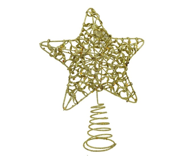 Varf decorativ de brad, Auriu, in forma de Stea, design cu paiete, din Plastic/Metal, 18 cm x 23 cm, Interior/Exterior, Flippy Varf decorativ de brad, Auriu, in forma de Stea, design cu paiete, din Plastic/Metal, 18 cm x 23 cm, Interior/Exterior, Flippy
