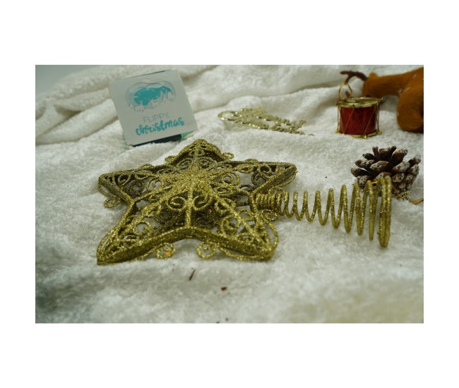 Varf decorativ de brad, Auriu, in forma de Stea, design forjat, din Plastic/Metal, 14.5 cm x 20 cm, Interior/Exterior, Flippy Varf decorativ de brad, Auriu, in forma de Stea, design forjat, din Plastic/Metal, 14.5 cm x 20 cm, Interior/Exterior, Flippy