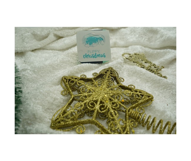 Varf decorativ de brad, Auriu, in forma de Stea, design forjat, din Plastic/Metal, 14.5 cm x 20 cm, Interior/Exterior, Flippy Varf decorativ de brad, Auriu, in forma de Stea, design forjat, din Plastic/Metal, 14.5 cm x 20 cm, Interior/Exterior, Flippy