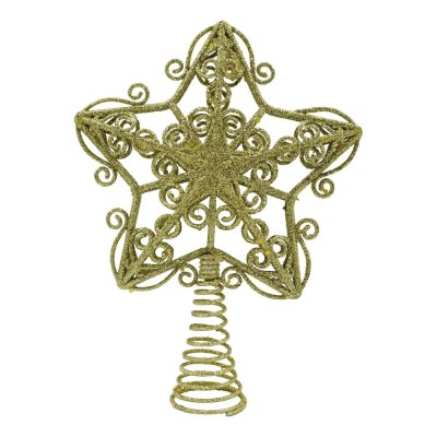 Varf decorativ de brad, Auriu, in forma de Stea, design forjat, din Plastic/Metal, 14.5 cm x 20 cm, Interior/Exterior, Flippy Varf decorativ de brad, Auriu, in forma de Stea, design forjat, din Plastic/Metal, 14.5 cm x 20 cm, Interior/Exterior, Flippy