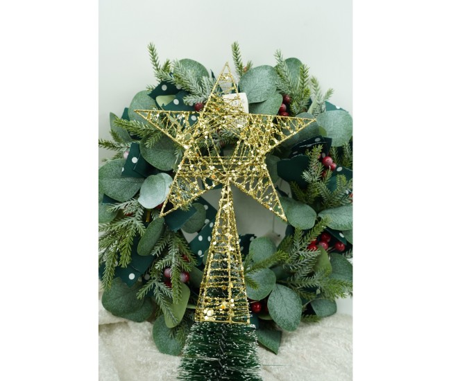 Varf decorativ de brad, Auriu, in forma de Stea, infasurata, din Plastic/Metal, 20 cm x 28 cm, Interior/Exterior, Flippy Varf decorativ de brad, Auriu, in forma de Stea, infasurata, din Plastic/Metal, 20 cm x 28 cm, Interior/Exterior, Flippy