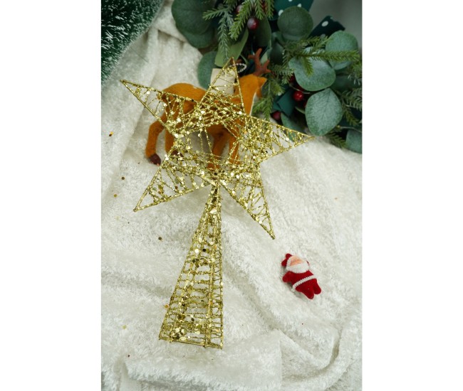 Varf decorativ de brad, Auriu, in forma de Stea, infasurata, din Plastic/Metal, 20 cm x 28 cm, Interior/Exterior, Flippy Varf decorativ de brad, Auriu, in forma de Stea, infasurata, din Plastic/Metal, 20 cm x 28 cm, Interior/Exterior, Flippy