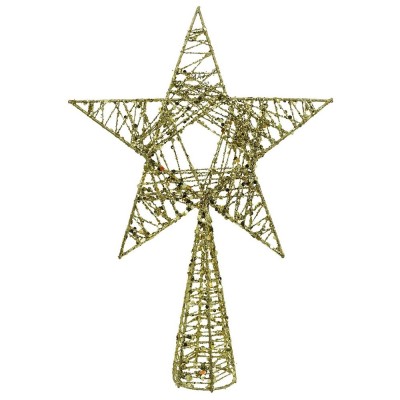 Varf decorativ de brad, Auriu, in forma de Stea, infasurata, din Plastic/Metal, 20 cm x 28 cm, Interior/Exterior, Flippy Varf decorativ de brad, Auriu, in forma de Stea, infasurata, din Plastic/Metal, 20 cm x 28 cm, Interior/Exterior, Flippy
