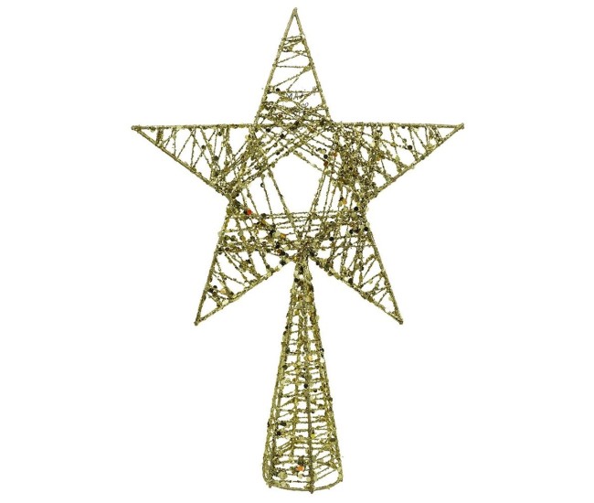 Varf decorativ de brad, Auriu, in forma de Stea, infasurata, din Plastic/Metal, 20 cm x 28 cm, Interior/Exterior, Flippy Varf decorativ de brad, Auriu, in forma de Stea, infasurata, din Plastic/Metal, 20 cm x 28 cm, Interior/Exterior, Flippy