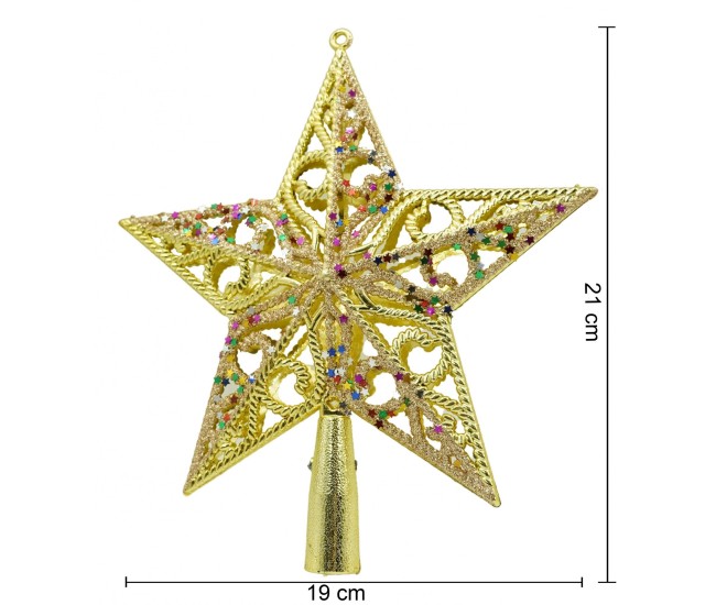 Varf decorativ de brad, Auriu/ Roz, in forma de Stea, design spiralat, din Plastic, 19 cm x 21 cm, Interior/Exterior, Flippy Varf decorativ de brad, Auriu/ Roz, in forma de Stea, design spiralat, din Plastic, 19 cm x 21 cm, Interior/Exterior, Flippy