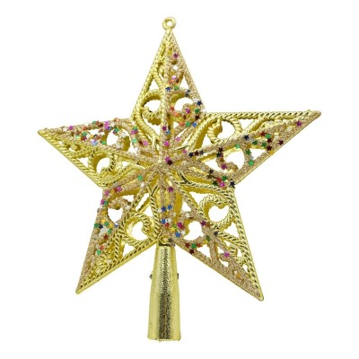 Varf decorativ de brad, Auriu/ Roz, in forma de Stea, design spiralat, din Plastic, 19 cm x 21 cm, Interior/Exterior, Flippy Varf decorativ de brad, Auriu/ Roz, in forma de Stea, design spiralat, din Plastic, 19 cm x 21 cm, Interior/Exterior, Flippy