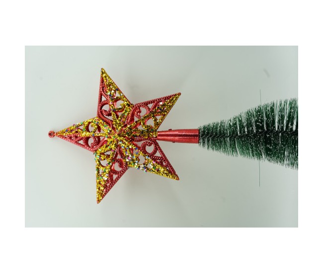 Varf decorativ de brad, Rosu/ Auriu, in forma de Stea, design spiralat, din Plastic, 19 cm x 21 cm, Interior/Exterior, Flippy