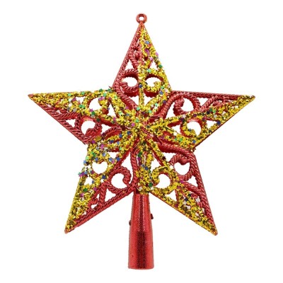 Varf decorativ de brad, Rosu/ Auriu, in forma de Stea, design spiralat, din Plastic, 19 cm x 21 cm, Interior/Exterior, Flippy Varf decorativ de brad, Rosu/ Auriu, in forma de Stea, design spiralat, din Plastic, 19 cm x 21 cm, Interior/Exterior, Flippy