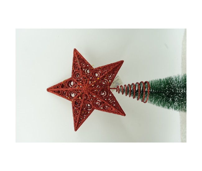 Varf decorativ de brad, Rosu, in forma de Stea, design spiralat, din Plastic/Metal, 19 cm x 23 cm, Interior/Exterior, Flippy Varf decorativ de brad, Rosu, in forma de Stea, design spiralat, din Plastic/Metal, 19 cm x 23 cm, Interior/Exterior, Flippy