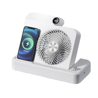 Ventilator 2in1, Flippy, Functie Incarcare Telefon Wireless, 100 Trepte de Viteza, 2400 mAh, 5V, 2A, 25 x 16.5 x 24 cm, Alb