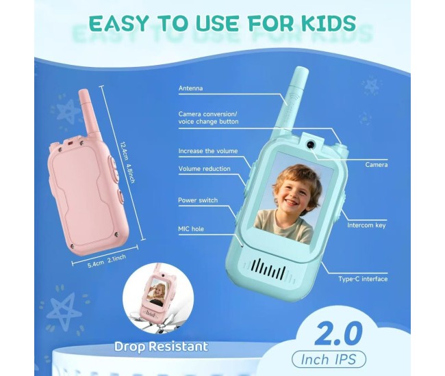 Set 2 Walkie-Talkie pentru Copii, Flippy, Roz si Albastru, Text in Engleza Set 2 Walkie-Talkie pentru Copii, Flippy, Roz si Albastru, Text in Engleza