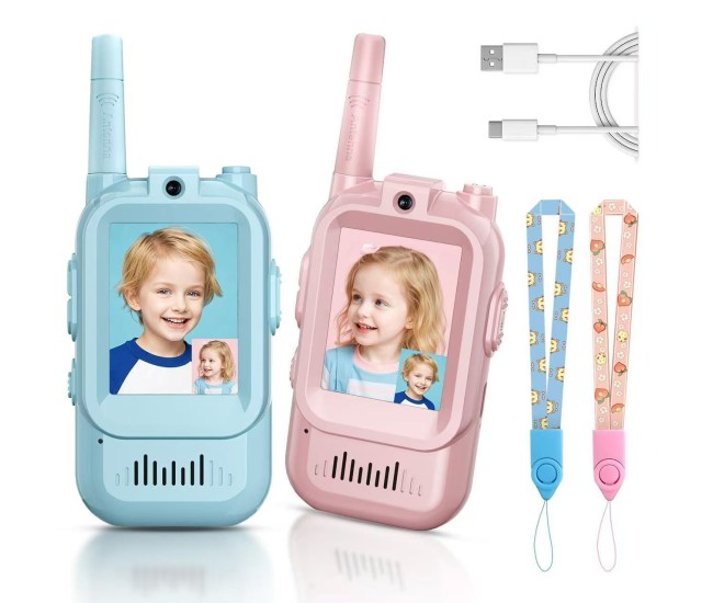 Set 2 Walkie-Talkie pentru Copii, Flippy, Roz si Albastru, Text in Engleza Set 2 Walkie-Talkie pentru Copii, Flippy, Roz si Albastru, Text in Engleza