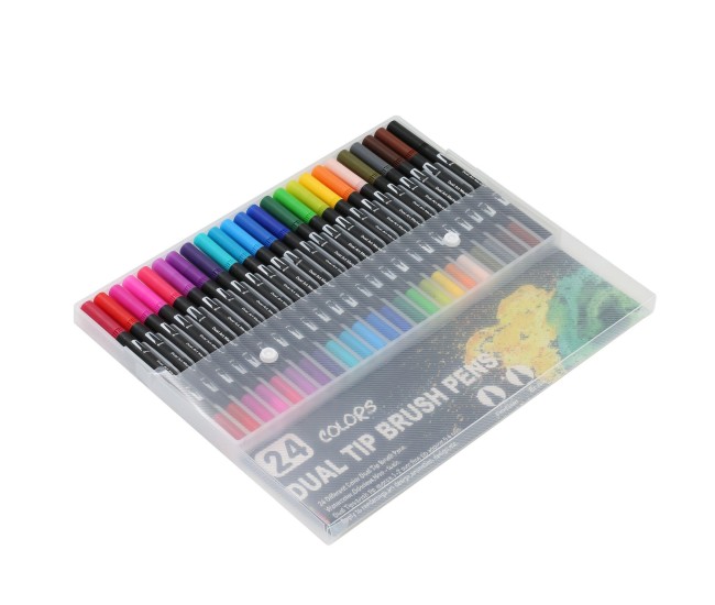 Set 24 Carioci, Flippy, pe Baza de Apa, 2 Tipuri de Varf, 1-2 mm, 0.4 mm, Corp Carioca Negru, din Plastic, Multicolor Set 24 Carioci, Flippy, pe Baza de Apa, 2 Tipuri de Varf, 1-2 mm, 0.4 mm, Corp Carioca Negru, din Plastic, Multicolor