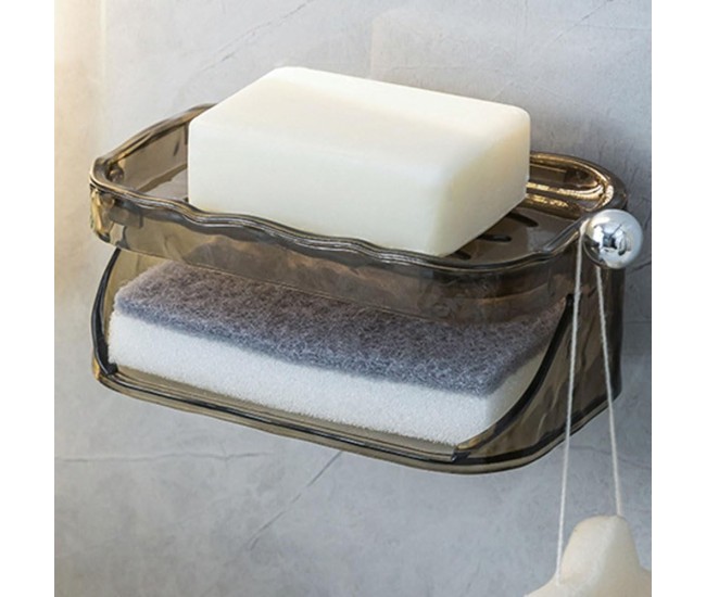 Savoniera Dubla, Flippy, 2 Straturi, Instalare fara Perforare, Agatatoare Burete, 13.5 x 8.5 x 6 cm, Gri