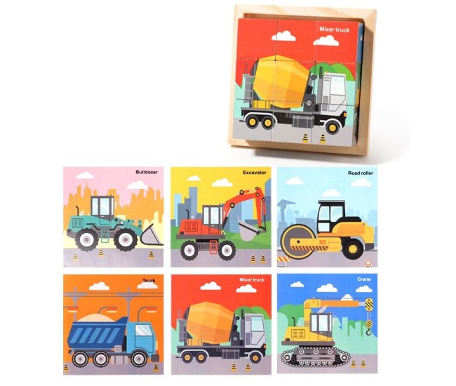 Puzzle din Lemn, Flippy, 9 Cuburi, 6 Fete, 4-6 Ani, 11 x 11 x 3.2 cm, Model Utilaje, Multicolor Puzzle din Lemn, Flippy, 9 Cuburi, 6 Fete, 4-6 Ani, 11 x 11 x 3.2 cm, Model Utilaje, Multicolor