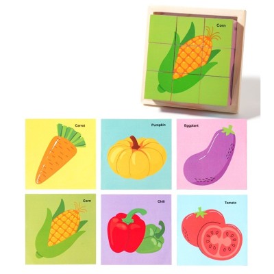 Puzzle din Lemn, Flippy, 9 Cuburi, 6 Fete, 4-6 Ani, 11 x 11 x 3.2 cm, Model Legume, Multicolor Puzzle din Lemn, Flippy, 9 Cuburi, 6 Fete, 4-6 Ani, 11 x 11 x 3.2 cm, Model Legume, Multicolor