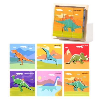 Puzzle din Lemn, Flippy, 9 Cuburi, 6 Fete, 4-6 Ani, 11 x 11 x 3.2 cm, Model Dinozauri, Multicolor Puzzle din Lemn, Flippy, 9 Cuburi, 6 Fete, 4-6 Ani, 11 x 11 x 3.2 cm, Model Dinozauri, Multicolor
